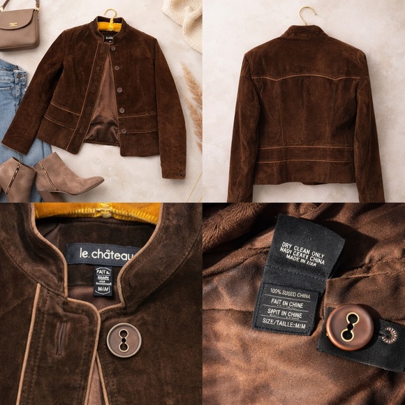 ✨ Vintage Suede Leather Jacket – Le Château – Tailored Fit - Picture 12 of 12